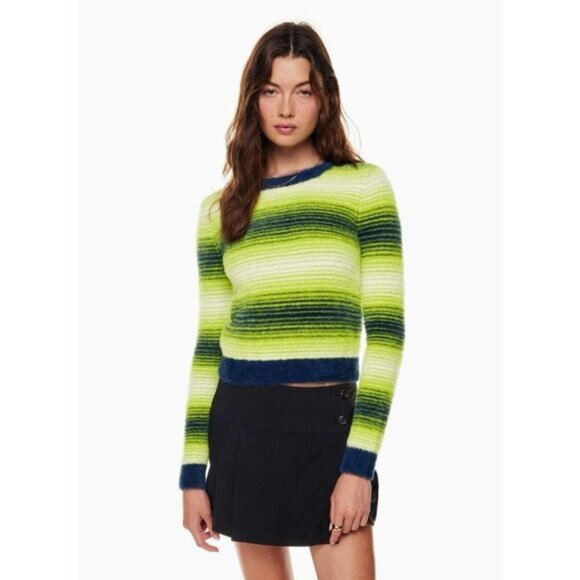 Sunday Best Sweaters - Aritzia Sunday Best Sweater Womens S Eyelash Fuzzy Stripe Crop Long Sleeve